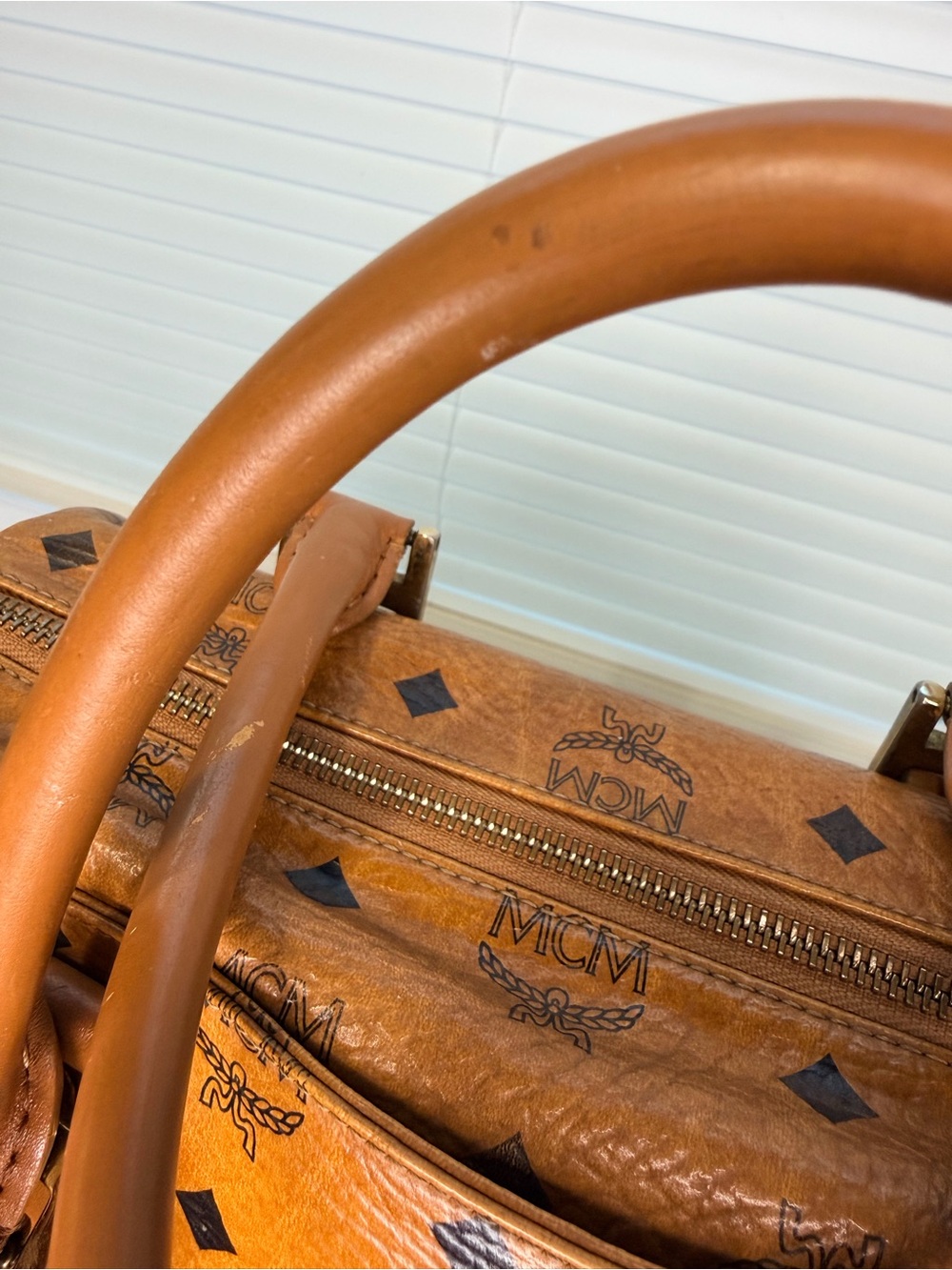 MCM Cognac Visetos Dome Satchel with Gold Hardware - Picture 10 of 12